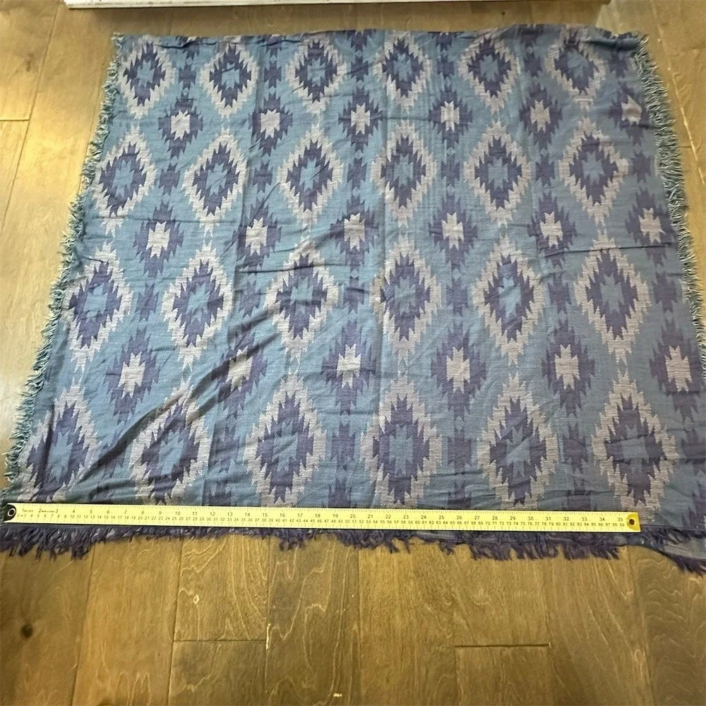Unbranded Scarf Blue Geometric Ikat Fringe‎ Reversible